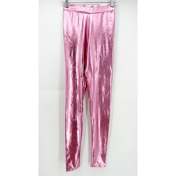 Zara Metallic Shiny Legging High Rise Pants in Pink NEW S - Picture 10 of 13